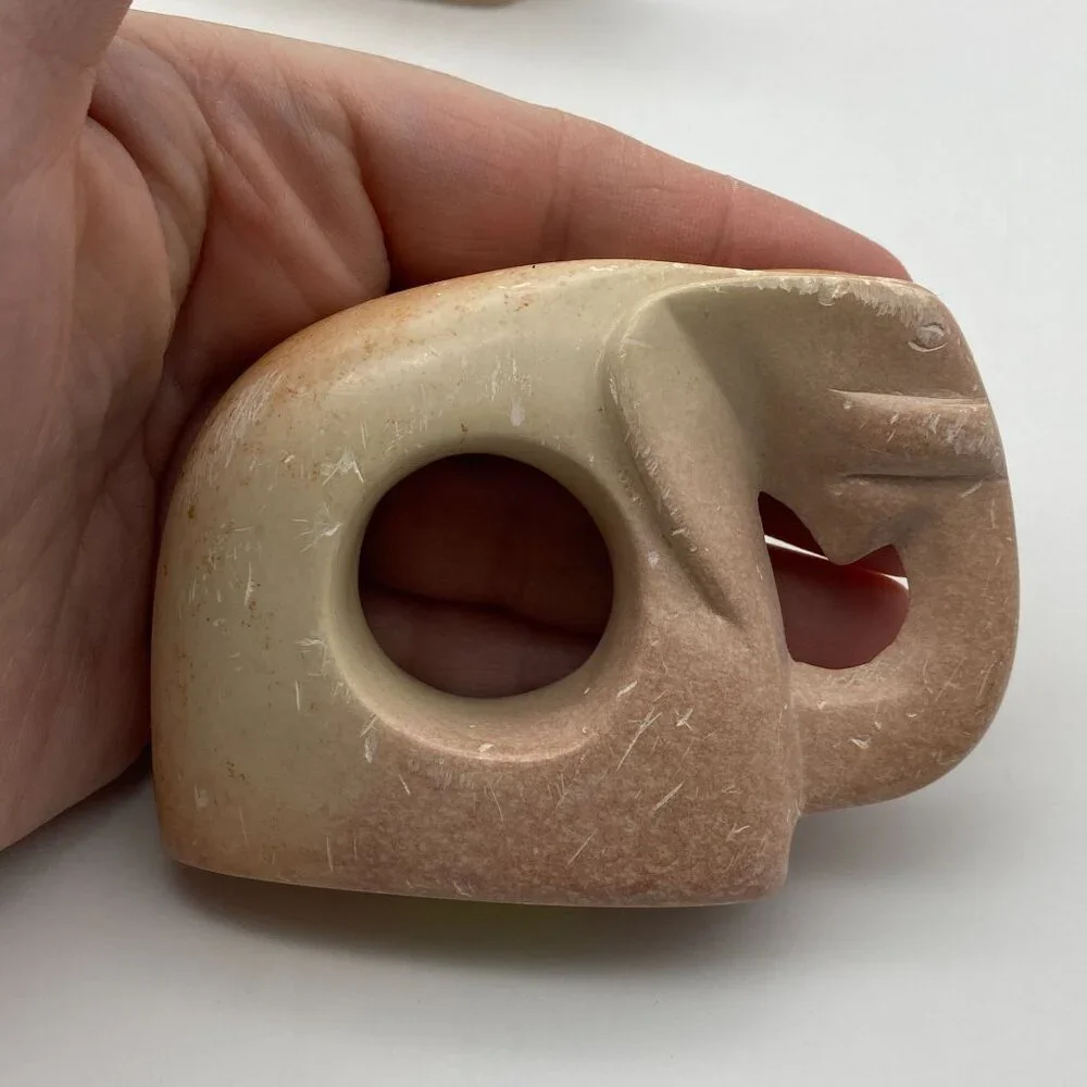 Kenyan Soapstone hand carved Elephant napkin rings set of four tableware dinnerw